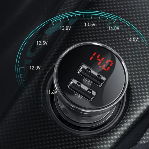 Baseus autós töltő, digitális kijelzővel 2xUSB 4.8A 24W ezüst (CCBX-0S) - 12