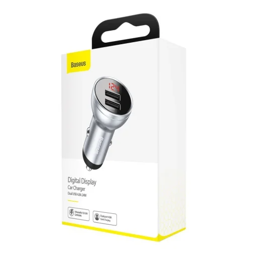 Baseus autós töltő, digitális kijelzővel 2xUSB 4.8A 24W ezüst (CCBX-0S) - 5