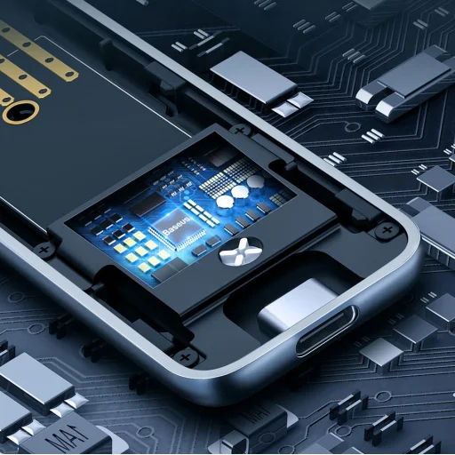 Baseus Külső SSD M.2 SATA ház, tok USB Type-C 3.2 Gen 1 B / M+B key + kábel szürke (CAYPH-E0G) - 5