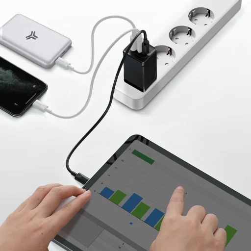 Baseus GaN2 Pro hálózati gyorstöltő BPS II 65 W USB / 2x USB Type-C QC 3.0 PD SCP FCP AFC (gallium nitrid) fekete (CCGAN2P-B01) - 7