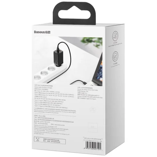 Baseus GaN2 Pro hálózati gyorstöltő BPS II 65 W USB / 2x USB Type-C QC 3.0 PD SCP FCP AFC (gallium nitrid) fekete (CCGAN2P-B01) - 10