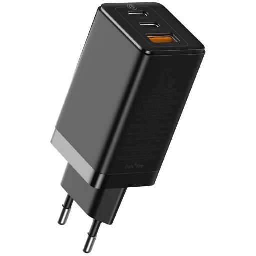 Baseus GaN2 Pro hálózati gyorstöltő BPS II 65 W USB / 2x USB Type-C QC 3.0 PD SCP FCP AFC (gallium nitrid) fekete (CCGAN2P-B01) - 1