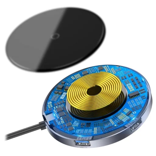 Baseus Circular Mirror vezeték nélküli 10W Qi gyorstöltő és USB HUB adapter szürke (WXJMY-0G) - 6