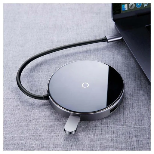 Baseus Circular Mirror vezeték nélküli 10W Qi gyorstöltő és USB HUB adapter szürke (WXJMY-0G) - 9