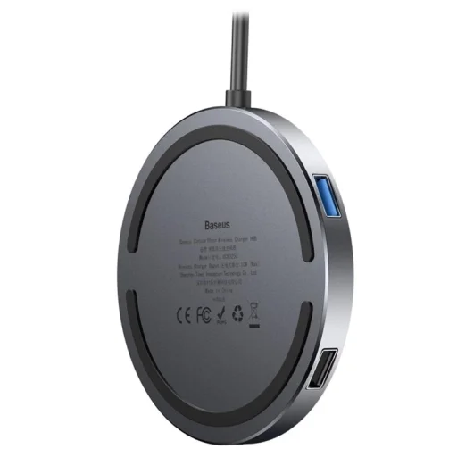 Baseus Circular Mirror vezeték nélküli 10W Qi gyorstöltő és USB HUB adapter szürke (WXJMY-0G) - 5