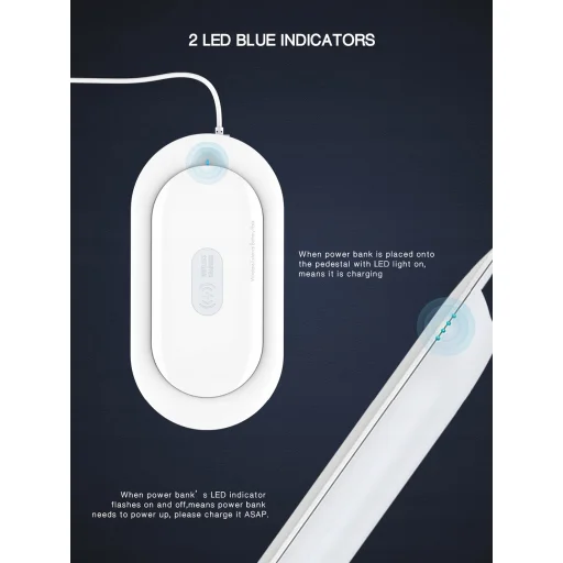 LDNIO 5000mAh Powerbank töltő dokkolóval és vezeték nélküli Qi töltéssel fehér - 5