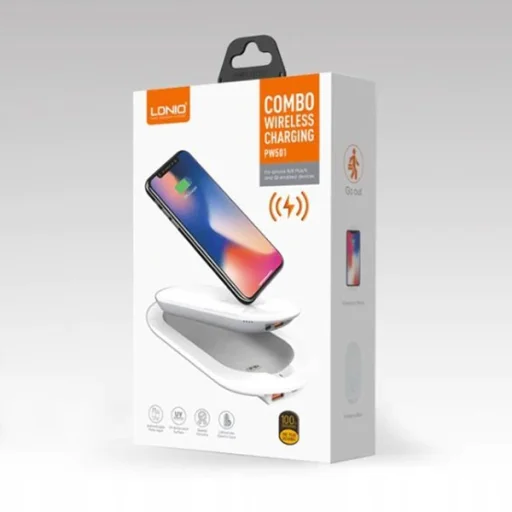 LDNIO 5000mAh Powerbank töltő dokkolóval és vezeték nélküli Qi töltéssel fehér - 2