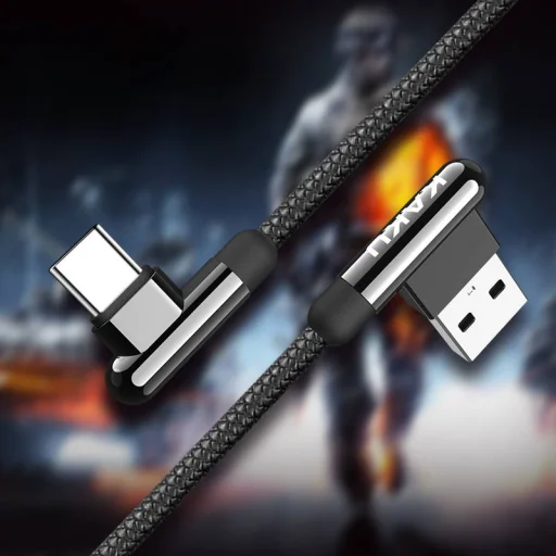 KAKU Zinc Alloy USB - USB Type-C kábel 90° döntött 3.2A 1.2m fekete (KSC-125) - 2