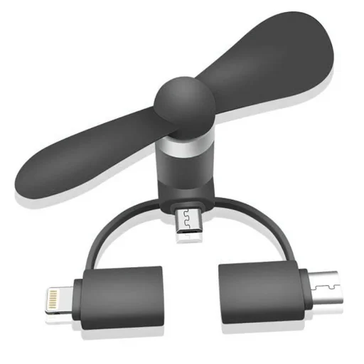 Univerzális telefonos ventillátor  Micro USB + Lightning + USB-C fekete - 1