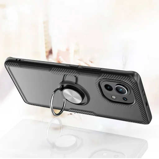 Clear Carbon szénszál mintás tok gyűrű támasszal XIAOMI MI 11 fekete - 2