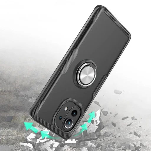 Clear Carbon szénszál mintás tok gyűrű támasszal XIAOMI MI 11 fekete - 4