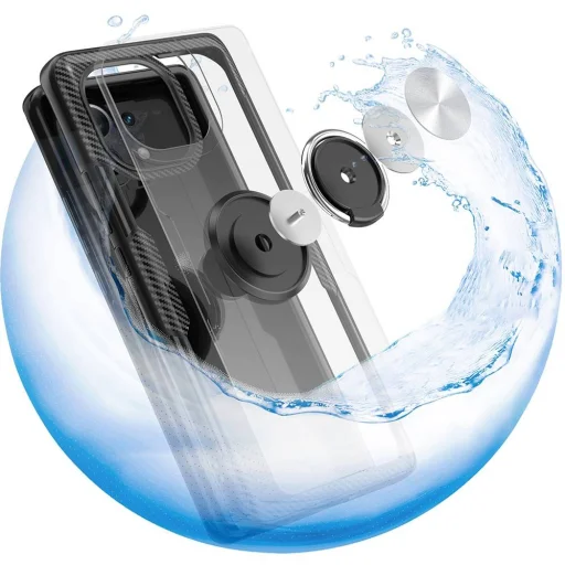 Clear Carbon szénszál mintás tok gyűrű támasszal XIAOMI MI 11 fekete - 5