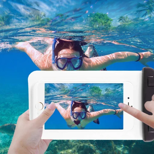 Vízálló telefontok nyakba akasztóval 6.8'' fekete - 6