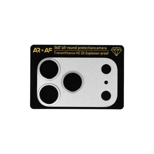 Tvrdené sklo a hliníkový kovový kryt šošoviek fotoaparátu pre iPhone 17 Pro strieborný (kamerový ostrovček + mriežka) - 1