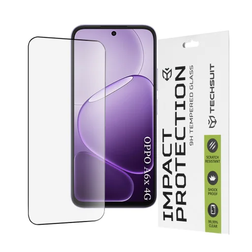Techsuit - 111D Celoplošné pokrytie / Celoplošné lepenie Sklo - Oppo A6x 4G / A6x 5G - Čierne tvrdené sklo tvrdené sklo - 1