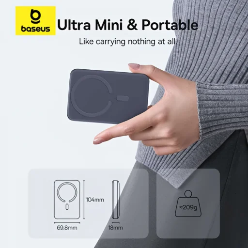 Powerbank Baseus EnerFill FM11 Ultra-Mini, 10000mAh, 22.5W, PD + FQI, Szürke E0026602 - 2