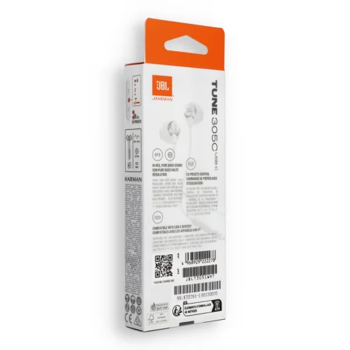 JBL 305C káblové slúchadlá biele - 3