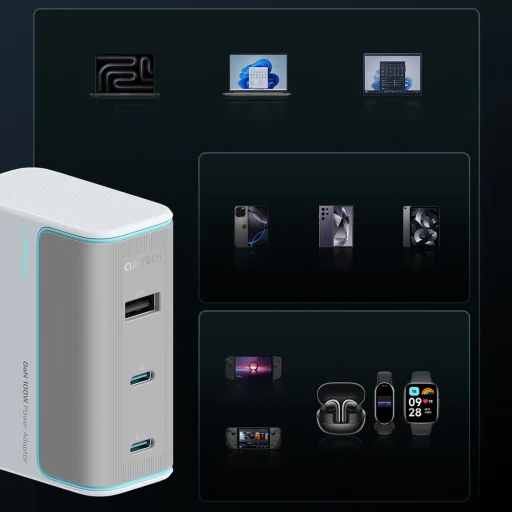 Cuktech AD1003EU 100W GaN 2x USB-C + USB-A sieťová nabíjačka s káblom - biela - 2