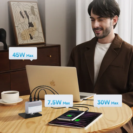 Cuktech AD1003EU 100W GaN 2x USB-C + USB-A sieťová nabíjačka s káblom - biela - 5