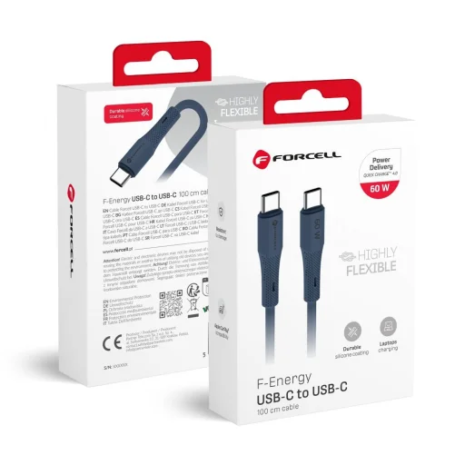 Forcell F-Energy QC4.0 PD 3A 60W silikónový 1 m C344 tmavomodrý USB-C kábel - 1