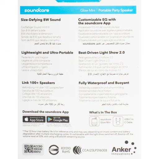 Bluetooth reproduktor Anker SoundCore Glow Mini, 8W, RGB, vodoodolný, čierny A3136G11 - 7