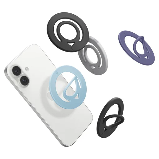 Spigen - Phone Ring Dual Pop MagSafe (AMP11368) - Flexibilný remienok na prst s úchopom, dvojitý magnetický, silikón - svetlomodrá - 3