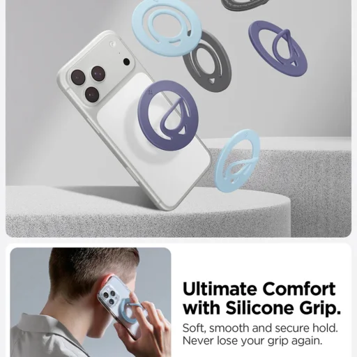 Spigen - Phone Ring Dual Pop MagSafe (AMP11368) - Flexibilný remienok na prst s úchopom, dvojitý magnetický, silikón - svetlomodrá - 6