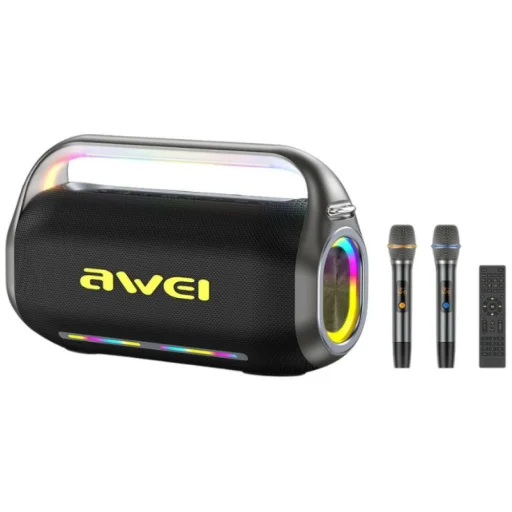 AWEI KT20 prenosný bezdrôtový Bluetooth reproduktor s karaoke setom, čierny - 1