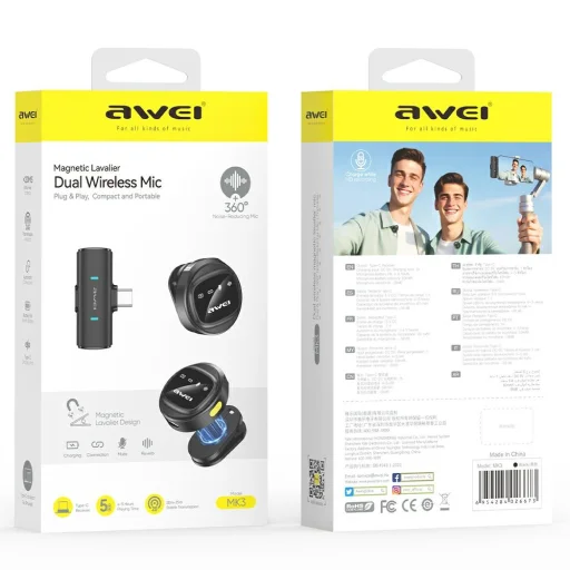 Bezdrôtový klopový mikrofón AWEI MK3 Duo čierny - 2