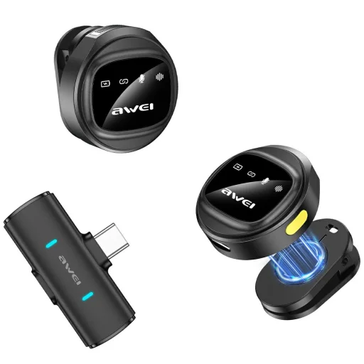 Bezdrôtový klopový mikrofón AWEI MK3 Duo čierny - 1