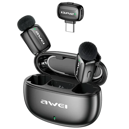 Bezdrôtový klopový mikrofón AWEI MK5 Duo Ai-Voice čierny - 1