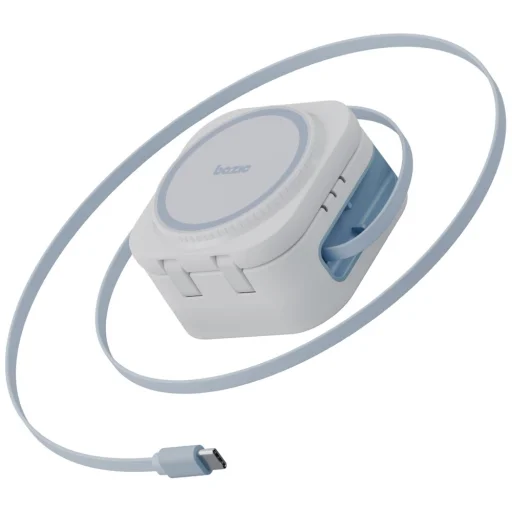 Bezdrôtová nabíjačka Bazic GoMag Station Mini 3-in-1 MagSafe skladacia so zabudovaným USB-C káblom - biela - 3