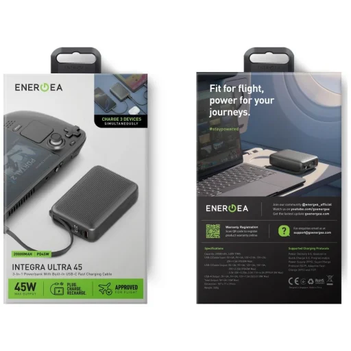 Energea PowerBank Integra Ultra 45 3C 20000mAh USB-C PD45W kábel sivá - 6
