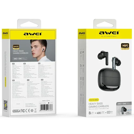 Bezdrôtové slúchadlá AWEI TA19 ANC Bluetooth 6.0 TWS + dokovacia stanica čierne - 5