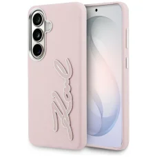 Samsung Galaxy S26 Karl Lagerfeld Grained Signature Kovové živičné logo ružový kryt