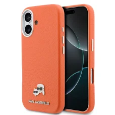 Karl Lagerfeld PU Karl a Choupette Head Pin MagSafe puzdro na iPhone 17 oranžové