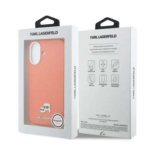 Karl Lagerfeld PU Karl a Choupette Head Pin MagSafe puzdro na iPhone 17 oranžové - 7