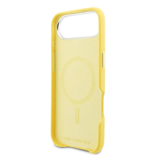 Karl Lagerfeld PU Karl a Choupette hlavy a piny MagSafe žltý kryt pre iPhone Air - 6