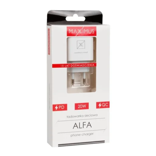 Sieťový nabíjací adaptér MX ALFA 20W PD+QC, USB-A+C biely - 3