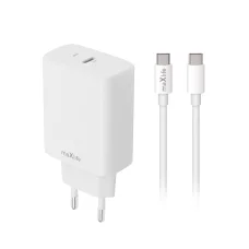 Biela Maxlife MXTC-10-30C PD QC nabíjačka 1x USB-C 30W + USB-C - USB-C kábel 60W
