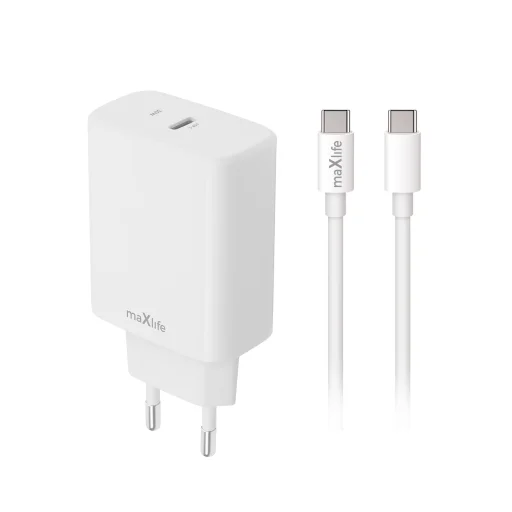 Biela Maxlife MXTC-10-30C PD QC nabíjačka 1x USB-C 30W + USB-C - USB-C kábel 60W - 1