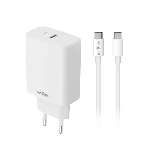 Maxlife MXTC-10-20C PD QC nabíjačka 1x USB-C 20W biela + USB-C - USB-C kábel 20W - 1