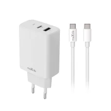 Maxlife MXTC-10-20AC PD QC nabíjačka 1x USB-C 1x USB 20W biela + USB-C - USB-C kábel 20W