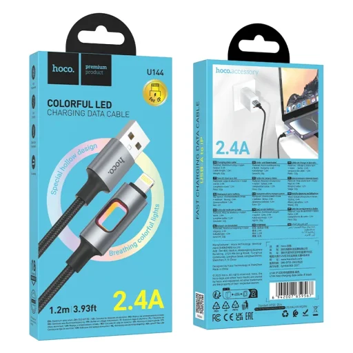 USB-A - Lightning kábel Hoco U144 Led, 18W, 2.4A, 1,2m, čierny - 5