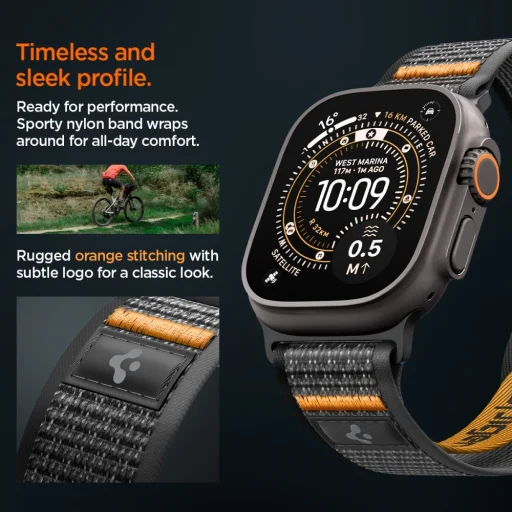 Apple Watch 8 / 9 / 10 / 11 / SE / Ultra (44 / 45 / 46 / 49 mm) Spigen Athlex Air 2 - Aktívna čierna / oranžová - 8