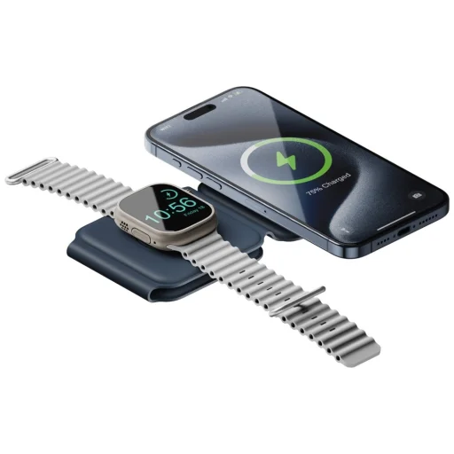 ENERGEA Bazic GoMag Trio Plus Kompaktná skladacia bezdrôtová nabíjačka 3 v 1 15W rýchle nabíjanie tmavomodrá - 3