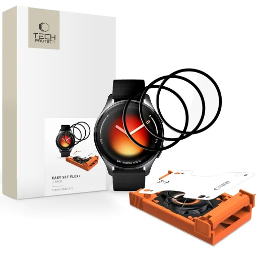 Xiaomi Watch 5 ochranné sklo Tech-protect Easy Set Flex+ 3-pack čierne - 1