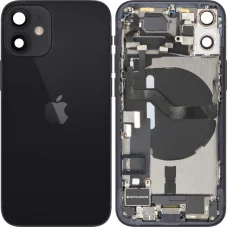 Akkumulátor fedél / hátlap középső kerettel Apple iPhone 12 minihez, teljes alkatrészek, fekete, bontott (A kategória)