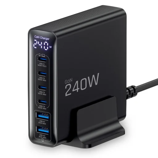 Tech-protect DC240W-GaN 6-portová stolná nabíjačka PD 240W / QC3.0 čierna - 2