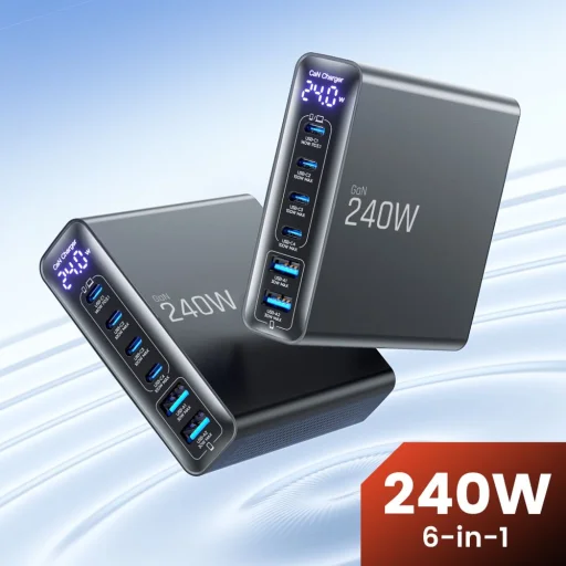 Tech-protect DC240W-GaN 6-portová stolná nabíjačka PD 240W / QC3.0 čierna - 5